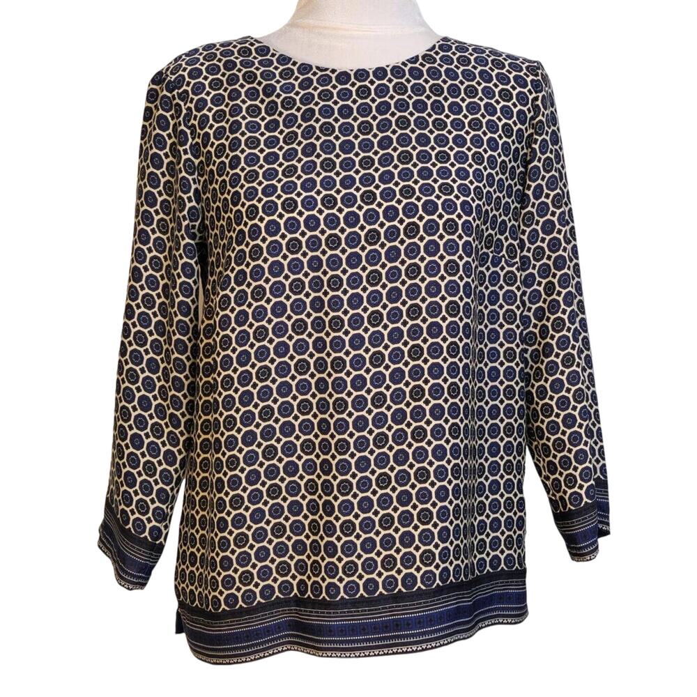 Kenar Blue Geometric Print 3/4 Sleeve Blouse XS